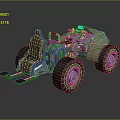 Green Off Road Utility Vehicle With Large Wheels Blue Light And Front Tool