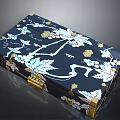 Intricately Carved Dark Blue Box with White Gold Floral Patterns and Golden Edges Clasp