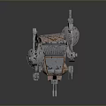 Sci Fi Mechanical Character With Coral Orange Gray Armor And Four Legged Walker Weaponry