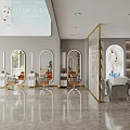 Modern Hair Salon Interior Design With Oval Mirrors And Orange Chairs