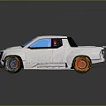 Silver Concept Pickup Truck with Blue Windshield and Orange Rims Modern Aerodynamic Exterior Design
