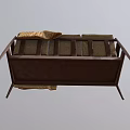 Brown Fabric Multi Seater Sofa With Wooden Armrests Decorative Pillow And Yellow Patterned Blanket