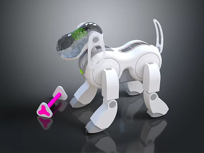 Playful Robotic Dog With Modern Interactive Design And Pink Bone Toy 3d model