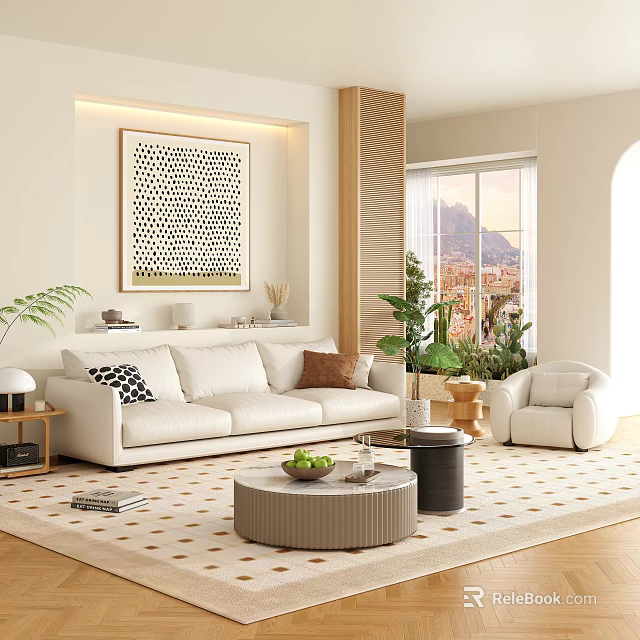 Cozy Modern Living Room Interior With Sofa Coffee Table And Artwork 3d model