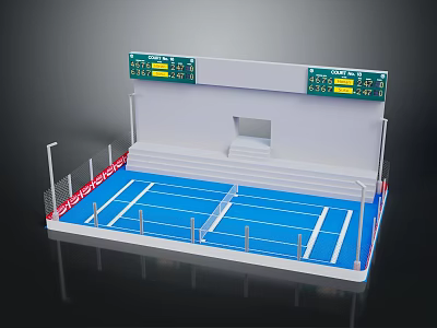 Badminton Court For Sports Fitness Training With Blue Surface White Lines And Scoreboards 3d model