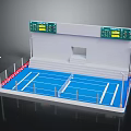 Badminton Court For Sports Fitness Training With Blue Surface White Lines And Scoreboards