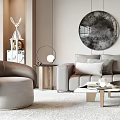 Modern Living Room Interior Design With Grey Sofa Round Wall Decor Coffee Table And Area Rug