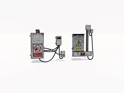Industrial Equipment With Warning Labels Control Units And Cable Connections 3d model