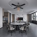Modern Living Dining Room With Gray Sofa Round Coffee Table And Large Windows