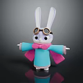 Cute 3D Rabbit Character With Brown Goggles Blue Outfit And Pink Scarf