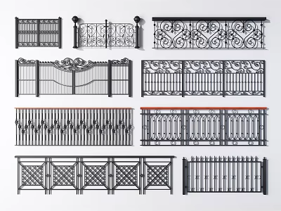 Assorted Ornate Fence Designs With Detailed Carvings And Metal Structures 3d model