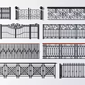 Assorted Ornate Fence Designs With Detailed Carvings And Metal Structures