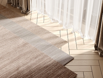 Modern Square Carpet Wood Floor Curtain Gauze Curtain 3d model