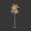 Tall Palm Tree With Green Leaves Standing On Square Base Against Gray Background