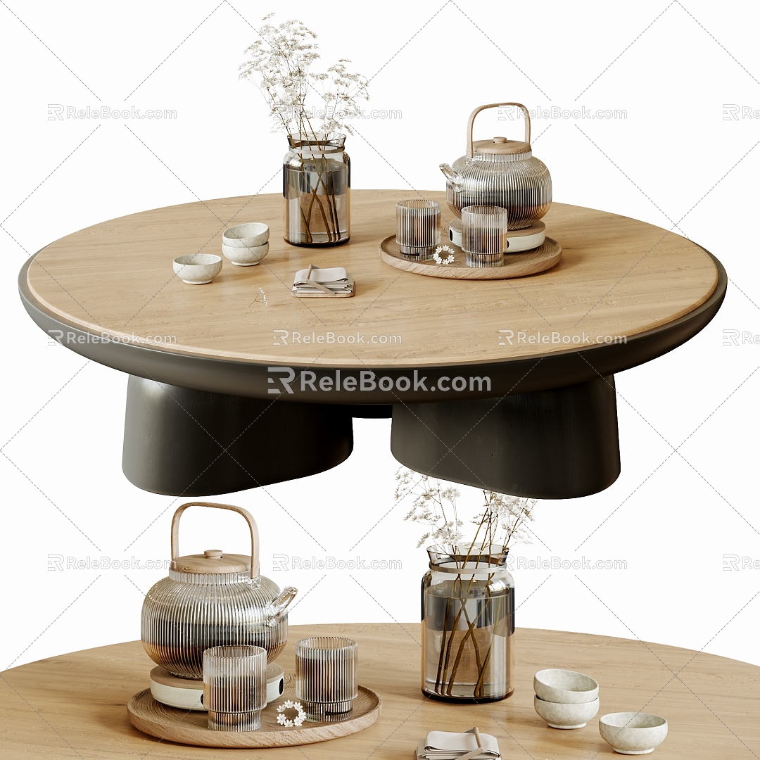 Coffee Table Solid Wood Coffee Table Desktop Ornaments Tea Set Jewelry Floriculture 3d model