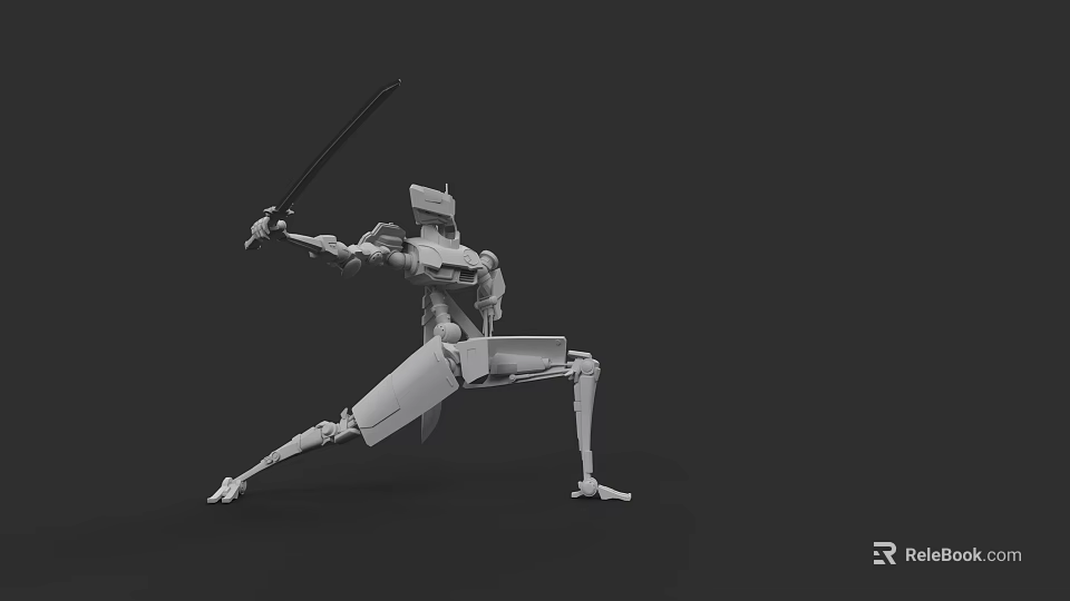 Game Movie Robot Warrior Character Holding Sword In Dynamic Battle Stance 3D Render 3d model 