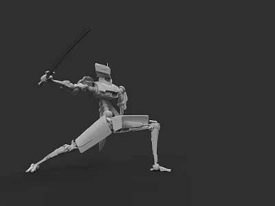 Game Movie Robot Warrior Character Holding Sword In Dynamic Battle Stance 3D Render 3d model