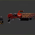 Futuristic Red Tactical Gun With Orange Holes And Side Bottle Accessory