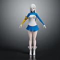Anime Style Female Character With Long Silver Hair And Blue White Outfit Accompanied By Fantasy Creature Companion