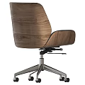 Modern Office Chair With Black Leather Seat Wooden Armrests And Stainless Steel Base