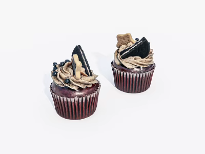 Tasty Dark Brown Cupcakes With Chocolate Cream Frosting Oreo Cookies And Berries 3d model