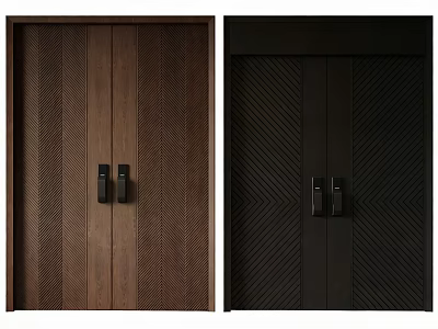 Wooden And Black Double Doors With Herringbone Pattern And Textured Design 3d model
