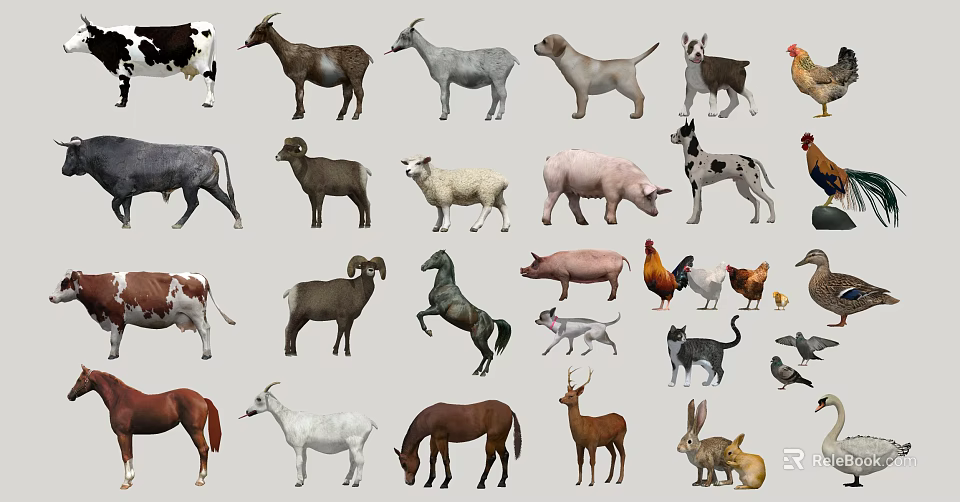 Reptile Species Among Diverse Farm Animals And Domestic Pets Collection 3d model 