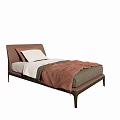 Modern Single Bed With Upholstered Headboard White Sheets And Brown Blanket 3d model