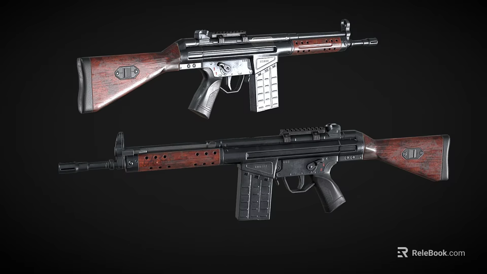 Tactical Military Rifles With Wooden Stocks Metal Barrels And Magazines Design 3d model 
