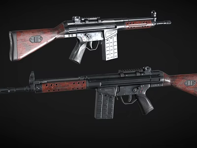 Tactical Military Rifles With Wooden Stocks Metal Barrels And Magazines Design 3d model