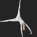 Female Performer Doing Handstand in White Leotard Against Black Background 3d model