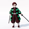 Anime Game Character With Brown Hair Green Black Coat White Belt Holding Two Swords