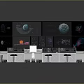 Space Control Center With Multiple Display Panels Showing Planets And Control Console 3d model