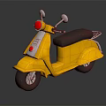 Yellow Scooter With Red Headlight Black Seat And Rearview Mirrors On Black Background