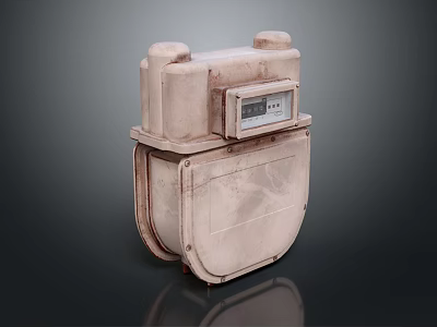 Rusty Vintage Gas Meter Device With Analog Display And Metal Body 3d model