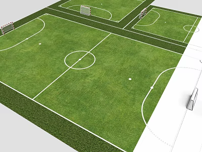 Aerial View Of Multiple Football Fields With Green Grass And White Lines 3d model