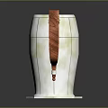 Shiny Modern Geometric Silver Pitcher With Wooden Handle And Orange Interior
