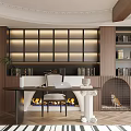 Modern Duplex Living Room Interior With Dark Sofa Round Coffee Table And Wooden Bookshelves