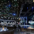 Elegant Restaurant Interior With Decorative Lights Green Plants White Animal Sculptures And Blue Floor Lighting