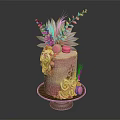 Pink Ombre Cake With Golden Roses Pink Macarons And Feather Like Toppings On Brown Tray