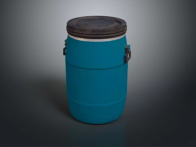 Blue Plastic Bucket With Black Lid And Handles For Washing Supplies Storage 3d model