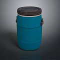 Blue Plastic Bucket With Black Lid And Handles For Washing Supplies Storage