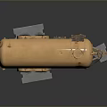 Orange Tanker Trailer With Two Wheels And Metal Pipes On Gray Background