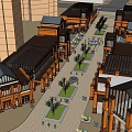 Modern Commercial Street With Tall Buildings Green Trees Storefronts And Pedestrian Square