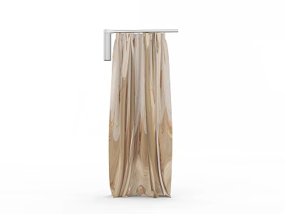 Elegant Beige Velvet Pleated Curtain Draped Design Hung On Metal Rod 3d model