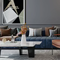 Elegant Modern Living Dining Room Interior Design With Sofa Dining Table And Artwork 3d model