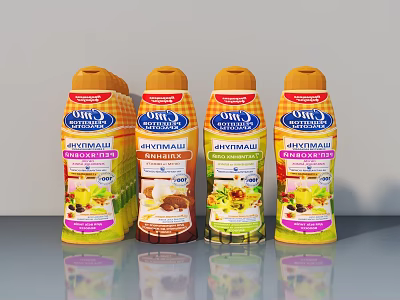 ARIS Brand Beverage Bottles With Various Flavors Displayed On Gray Background 3d model