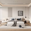 Modern Bedroom Interior Design With Bed Artwork Nightstands Table Lamps Accent Chair And Rug
