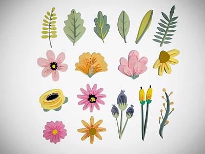 Colorful Botanical Plants Featuring Various Leaves Flowers And Different Shapes In Illustrated Design 3d model