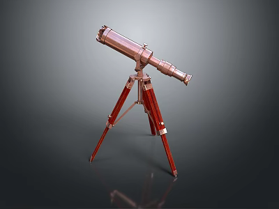 Scenic Landscape Observation Using Copper Telescope On Red Tripod Stand 3d model